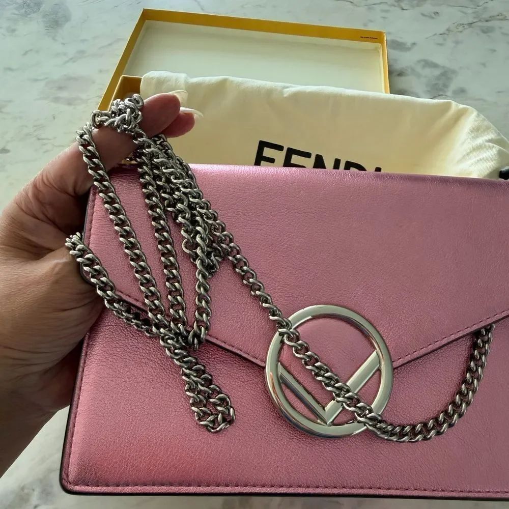 Fendi Vitello Catalon Metallic Pink Leather Bag with Silver Accent